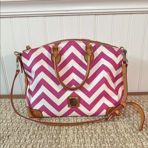 Dooney & Bourke Chevron Geena satchel bag with a pink and white pattern